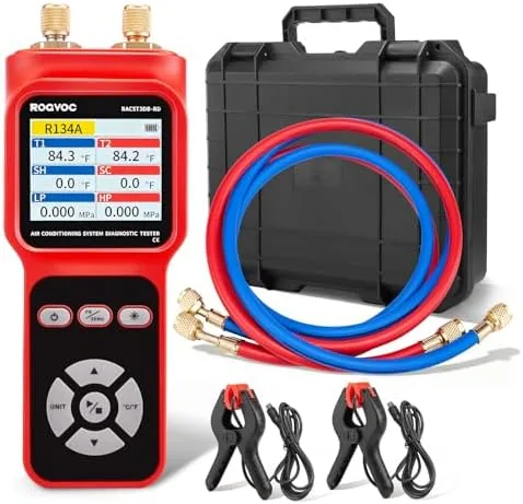rogvoc 2 port digital manifold tester gauge for hvac diagnostic equipment