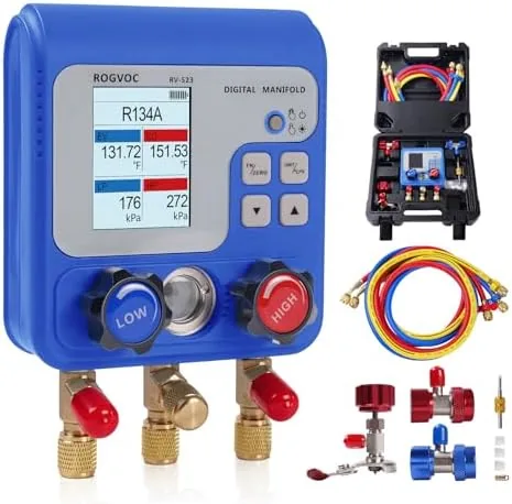 rogvoc digital manifold gauge set 3 way r134a hvac refrigerant gauges